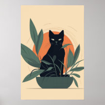 Black Cat Botanical Minimal Plant Lover