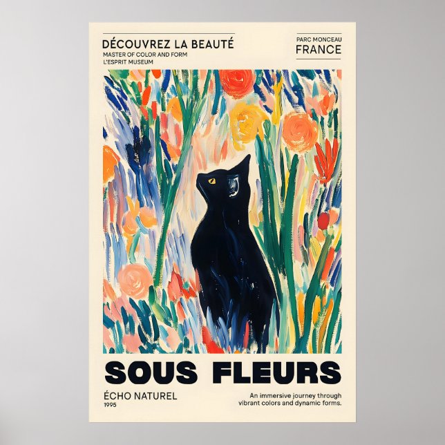 Poster Black Cat Floral Art Print French Expressionism (Frente)