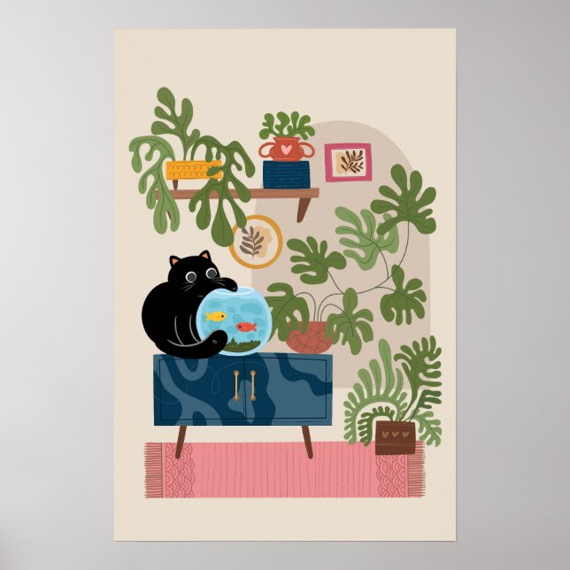 Poster Black Cat Goldfish Playful Cat Lover (Frente)