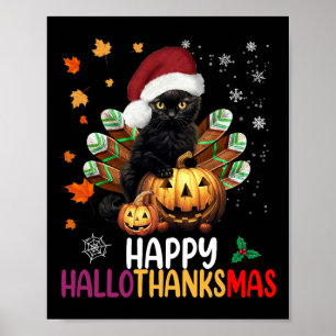Poster Black Cat Halloween Happy Hallothanksmas Feliz Chr