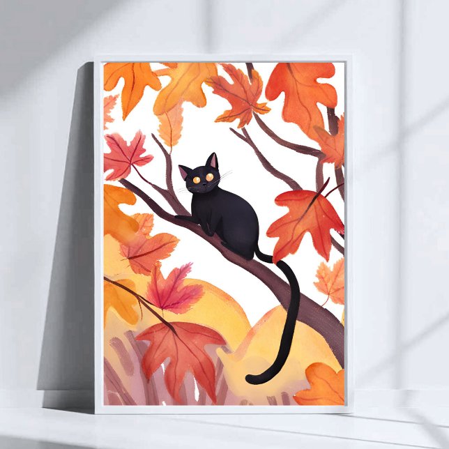Poster Black Cat in a Tree | Fall Autumn Spooky Cute (Criador carregado)