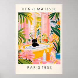 Poster Black Cat in Bathtub Print Matisse Style Bathroom