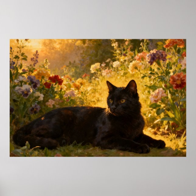 Poster Black Cat in the Flowers I (Frente)