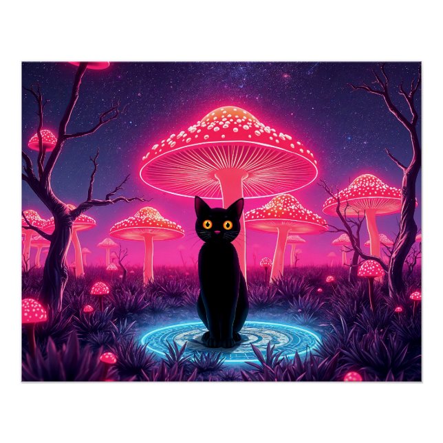 Pôster black cat in the psychedelic world (Frente)