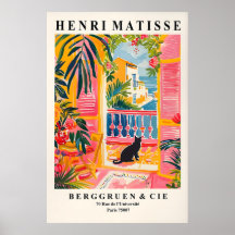 Black Cat Matisse Art Print Pink Beachy