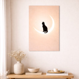 Poster Black Cat Moon Wall Art – Neutral Beige Home Decor