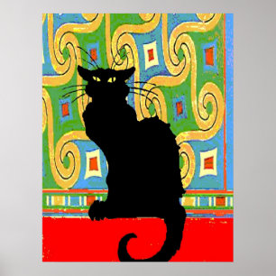Pôster Black Cat on Abstract Wallpaper