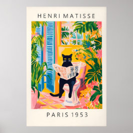 Poster Black Cat on Toilet Mattise Style Bathroom Print