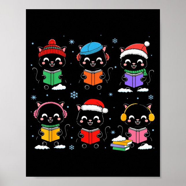 Poster Black Cat Reading Book Christmas For Bookworm Cat  (Frente)