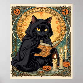 Poster Black Cat Reading The Jack o lantern Journal