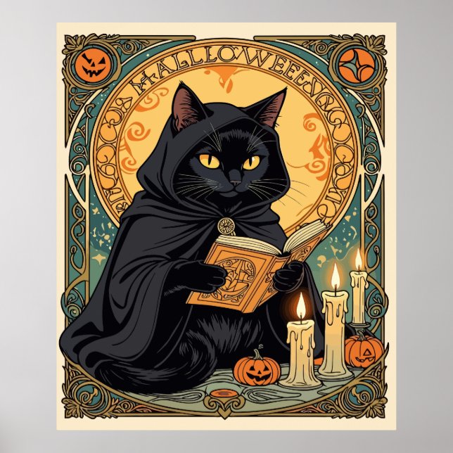 Poster Black Cat Reading The Jack o lantern Journal (Frente)