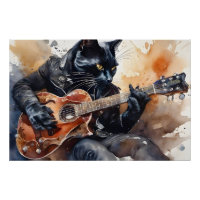 Black Cat Rock Star Tocando Jaqueta de couro de vi