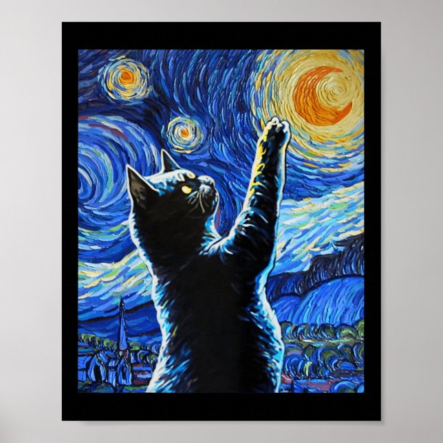 Poster Black Cat Starry Night Vincent Van Gogh Halloween (Frente)