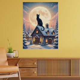 Poster  Black Cat Under full Moon