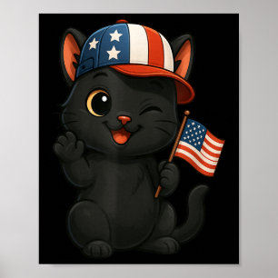 Poster Black Cat Usa Flag 4 de julho Dia de Independência