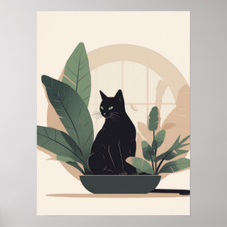 Poster Black Cat Wall Art Minimalist Cat Boho Cat 