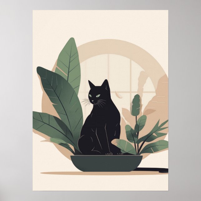 Poster Black Cat Wall Art Minimalist Cat Boho Cat  (Frente)