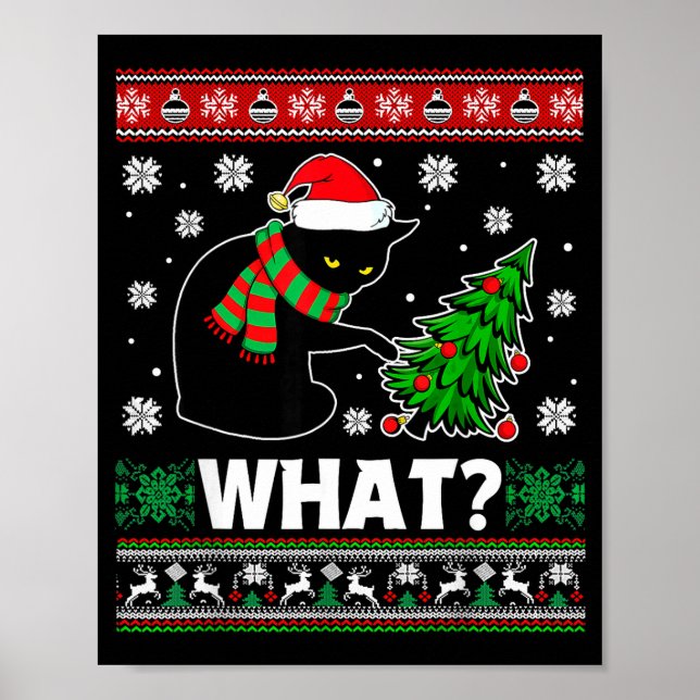 Poster Black Cat What Pushing Tree Over Ugly Christmas Sw (Frente)