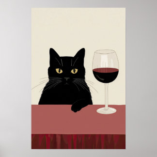 Poster Black Cat Wine Lover Funny