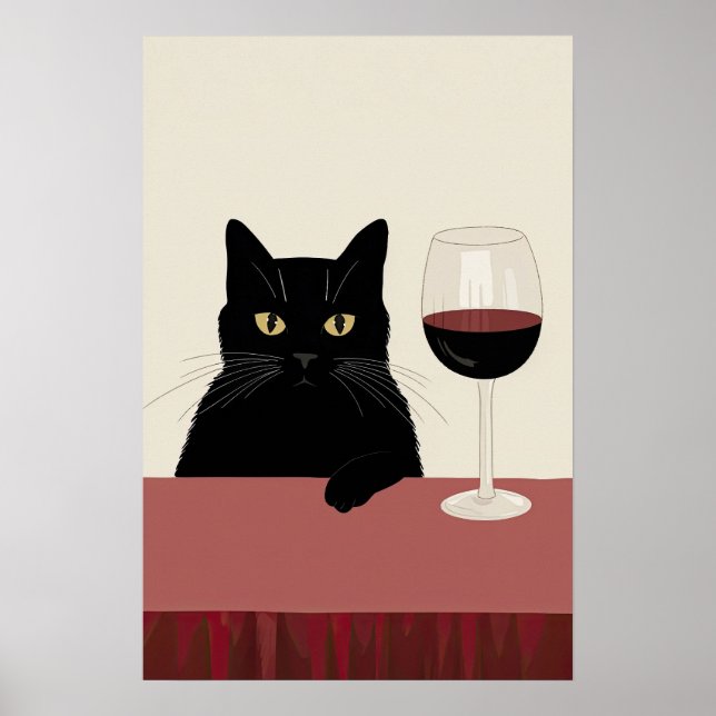 Poster Black Cat Wine Lover Funny (Frente)