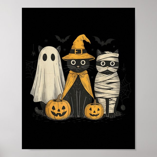 Poster Black Cat Witch Ghost Y Halloween Pumpkin Men Kids (Frente)