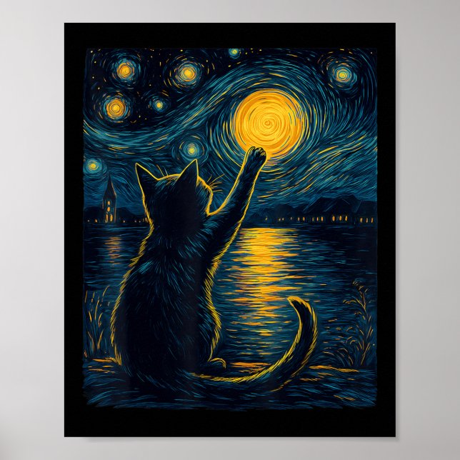 Poster Black Cats Lover Starry Night Vincent Van Gogh  (Frente)