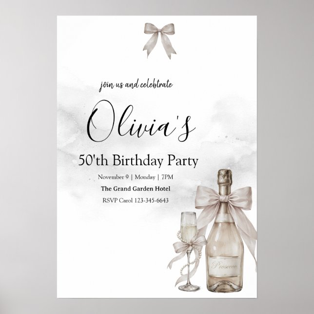 Poster Black Coquette Minimalist Elegant 50th Birthday (Frente)