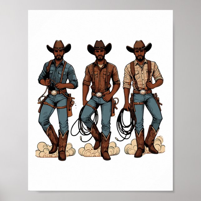 Poster Black Cowboy Ocidental Rodeo Melanin História Negr (Frente)