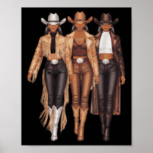 Poster Black Cowgirl Western Tee Rodeo Country Women June