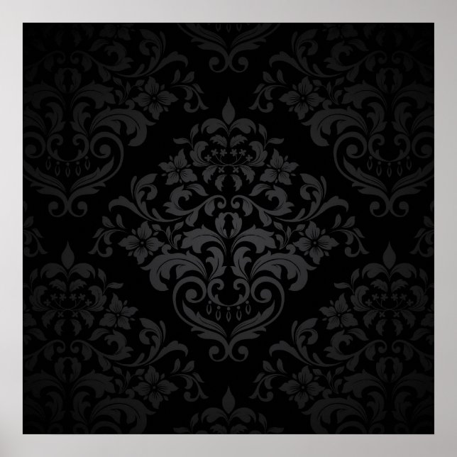 Pôster Black Damask Canvas Print (Frente)