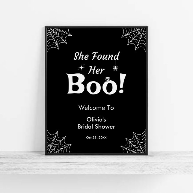 Poster Black Ela Encontrou Seu Chá de panela De Dia das B (Black She Found Her Boo Halloween Bridal Shower Welcome Sign    )