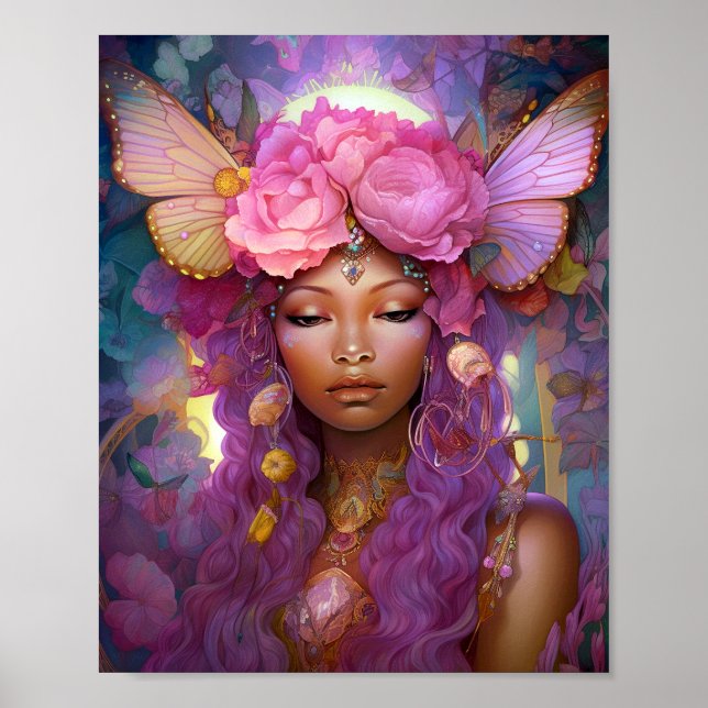 Poster Black Fairy Queen Pink Purple Fantasy Art (Frente)