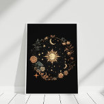 Poster Black Floral Celestial Boho Wall Art<br><div class="desc">Esta Arte Negra Floral Celestial Boho apresenta Fases da Lua,  um círculo floral,  o Sol,  Estrelas e flores de safra. Esta arte é perfeita para casas boêmicas.</div>