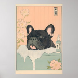Poster Black French Bulldog Bathroom Print Japandi