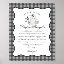 Poster Black Gingham Cute Ghost Diaper Thoughts Sign