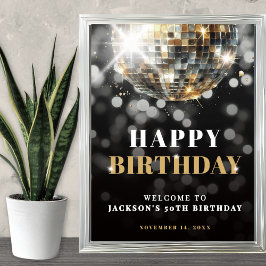 Poster Black Gold 50th Birthday Party Welcome Sign