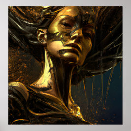 Poster Black gold bronze women statue fantasy