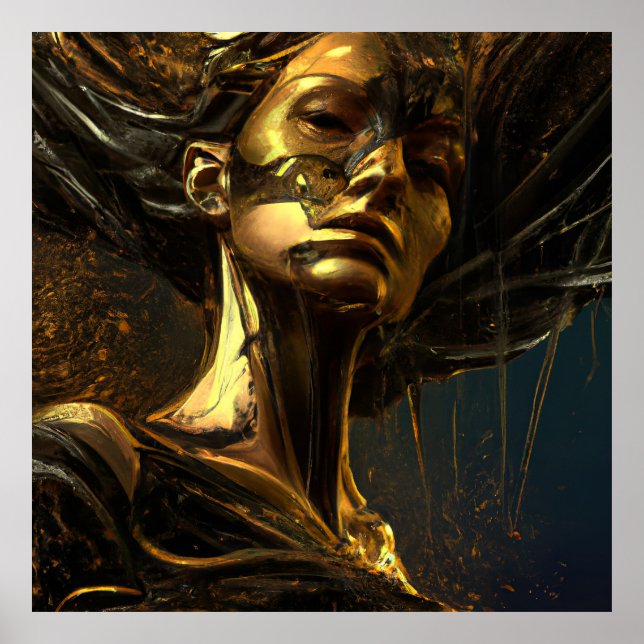 Poster Black gold bronze women statue fantasy (Frente)