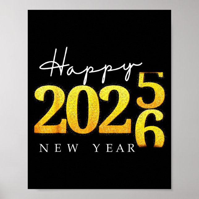 Poster Black Gold Happy New Year 2026 New Years Eve Party (Frente)