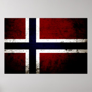 Pôster Black Grunge Norway Flag