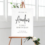 Poster Black Handwritten Script First Birthday Welcome<br><div class="desc">Welcome guests to your event with this customizable birthday party welcome sign. It features a handwritten script and simple typography. Personalize this minimalist birthday welcome sign by adding your own event details. The texts are fully editable for any event. This handwritten birthday welcome sign is perfect for any event.</div>