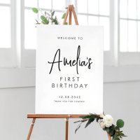 Black Handwritten Script First Birthday Welcome