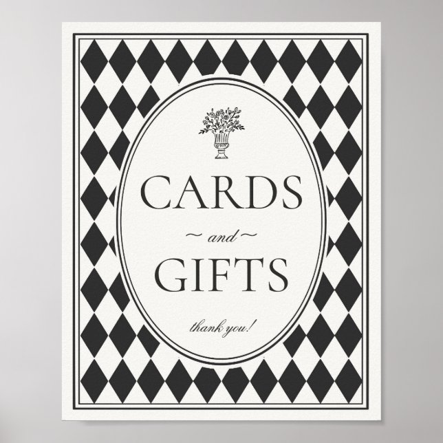 Poster Black Harlequin Checkered Cards and Gifts Sign (Frente)