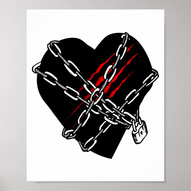 Poster Black Heart Red Chains Cool Gothic Valentines Day  (Frente)