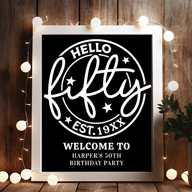 Poster Black Hello 50th Festa de aniversário Welcome (Criador carregado)