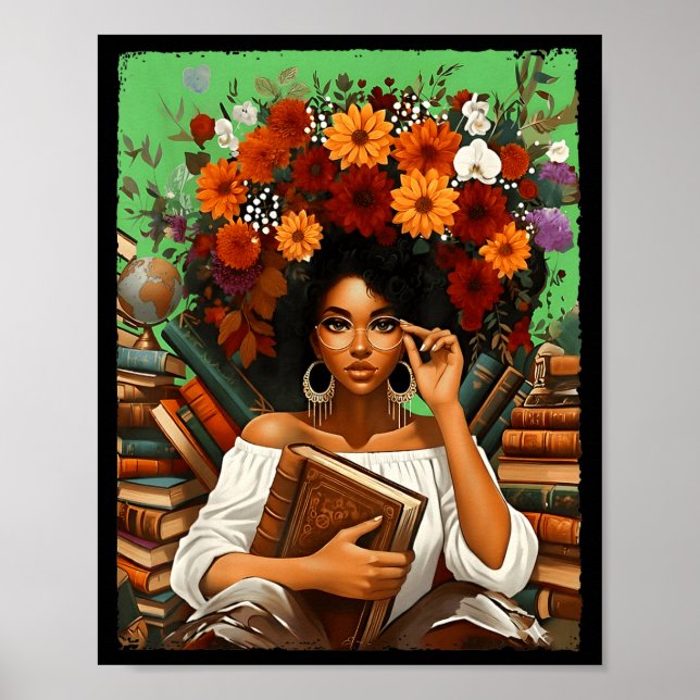 Poster Black History Month Black Afro Girl Women Book Lov (Frente)