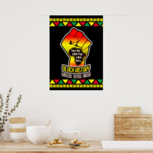 Poster Black History with Africa Map and Fist on BLACK