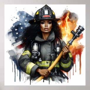 Poster Black Job African Fire Fighter Sista