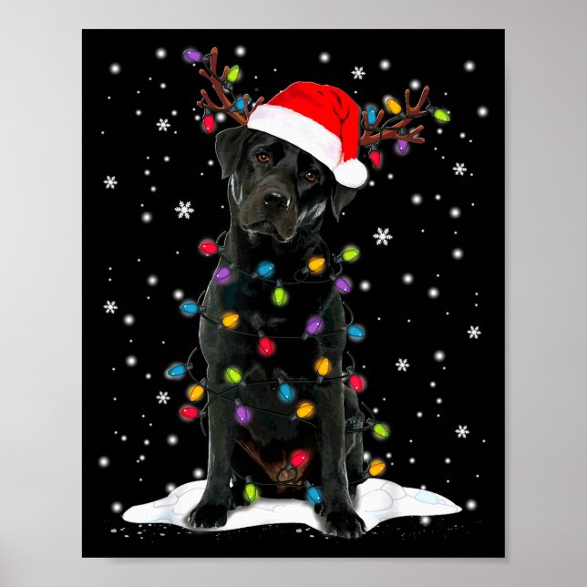 Poster Black Lab Labrador Christmas Tree Light Pajama Dog (Frente)