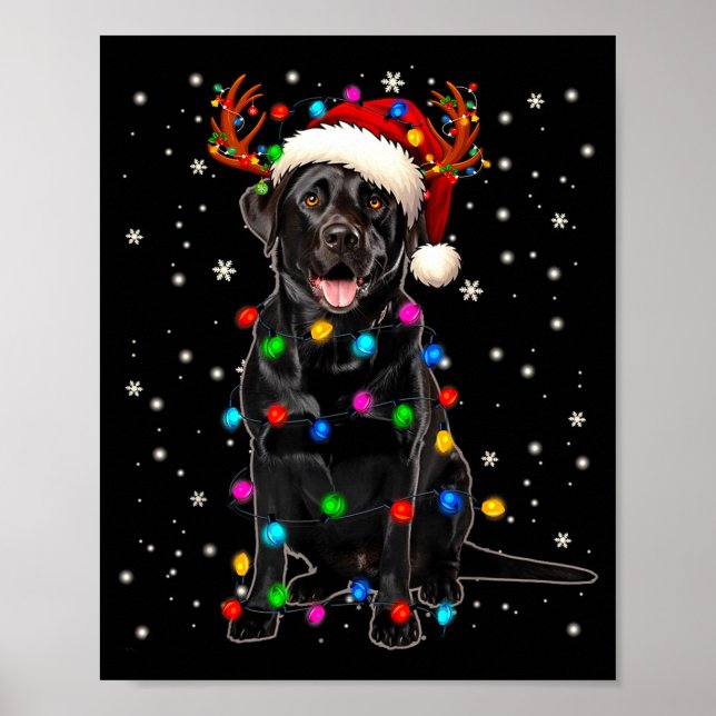 Poster Black Lab Labrador Christmas Tree Light Pajama Dog (Frente)